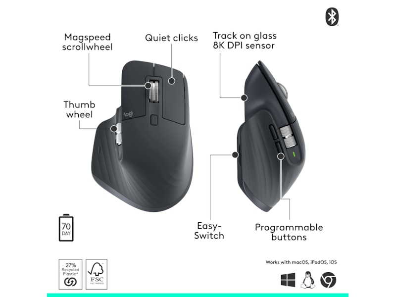 Logitech MX Master 3S Trådlös Mus Mus