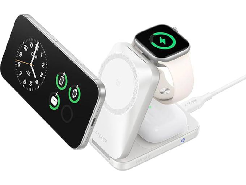Anker MagGo 15W 3-i-1 trådlös laddstation (vit) Laddstation