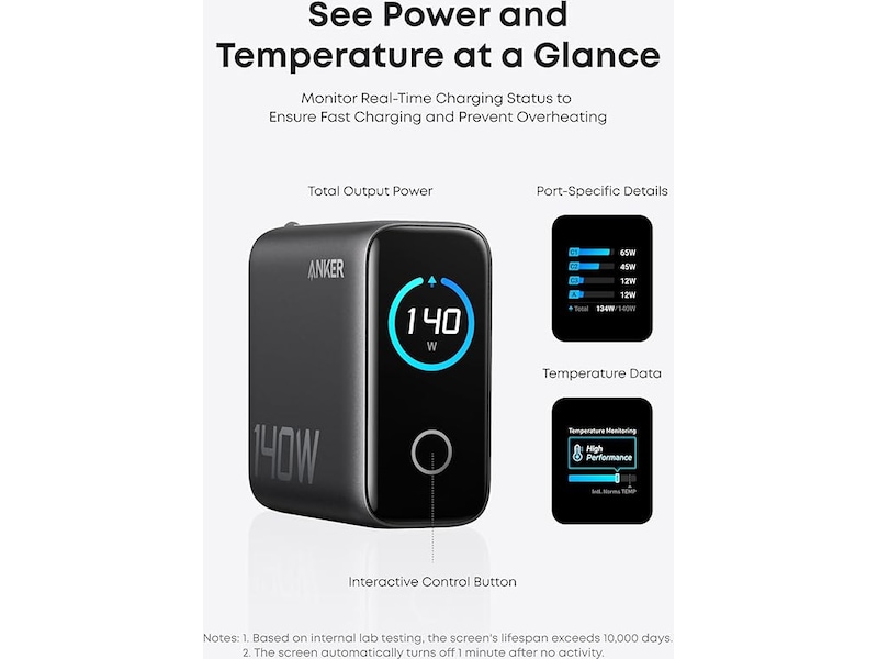 Anker Laddare 140W 4-Portar PD 3.1 Mobilladdare