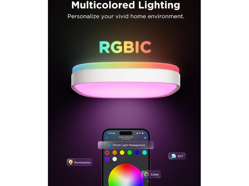 Govee 30cm RGBWW + RGBIC Smart fyrkantig taklampa Taklampa