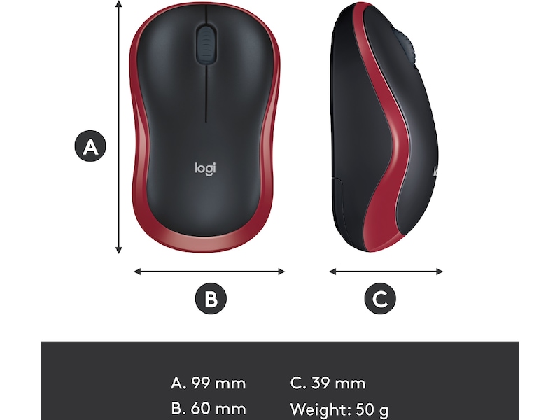 Logitech M185 Trådlös Mus Röd Mus
