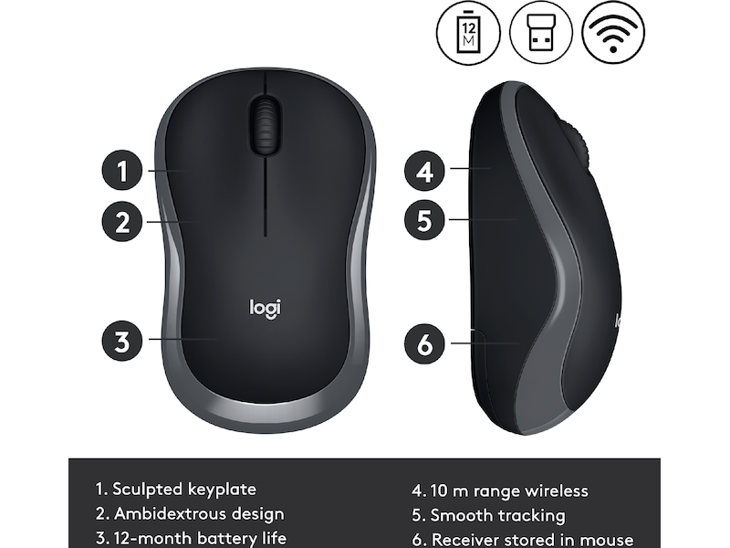 Logitech M185 Trådlös Mus Swift Grey Mus
