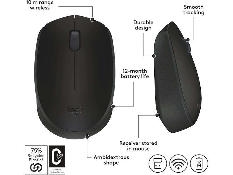 Logitech M171 Trådlös Mus Svart Mus