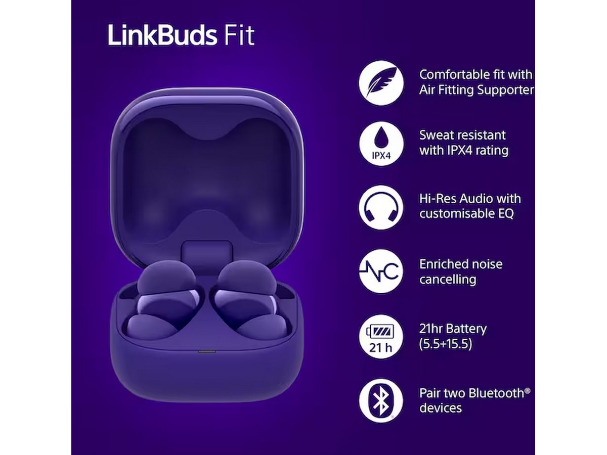 Sony Linkbuds Fit trådlösa öronsnäckor, In-Ear (lila) In-ear hörlurar
