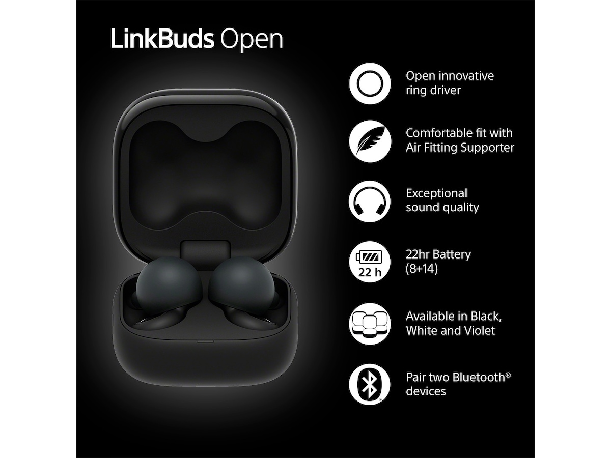 Sony Linkbuds Open True Wireless öronproppar (svart) In-ear hörlurar