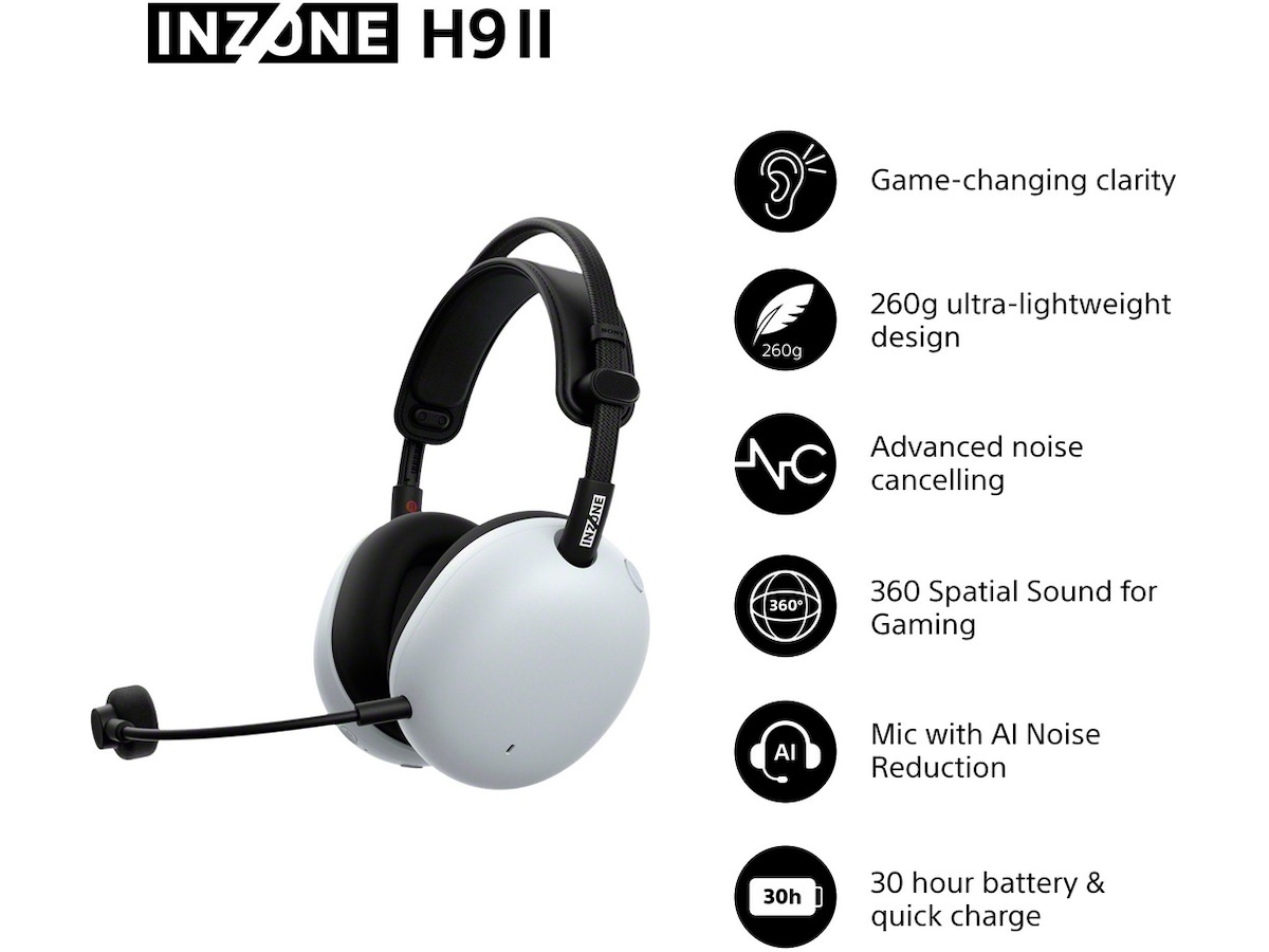 Sony INZONE H9 II Trådløst Støjreducerende Headset (hvid) Gamingheadset