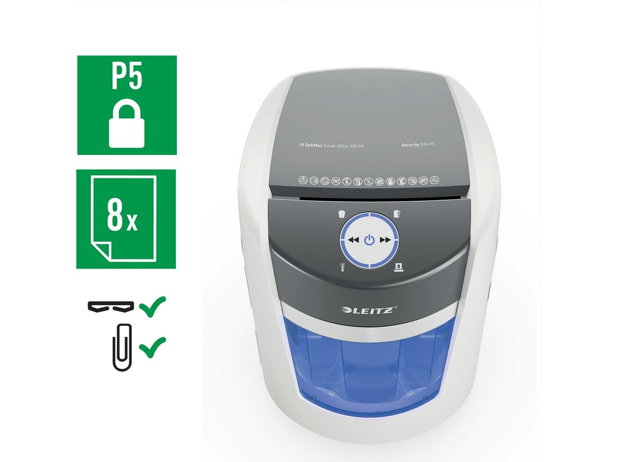 Leitz Dokumentförstörare IQ OptiMax Small Office 350 Mikroskärning P5 Dokumentförstörare