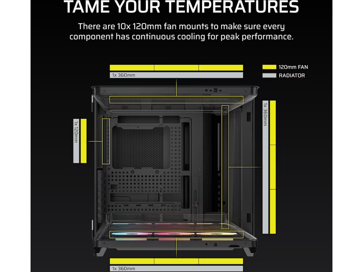 Corsair AIR 5400 LX-R RGB iCUE LINK Triple Chamber Mid Tower (svart) Midi tower