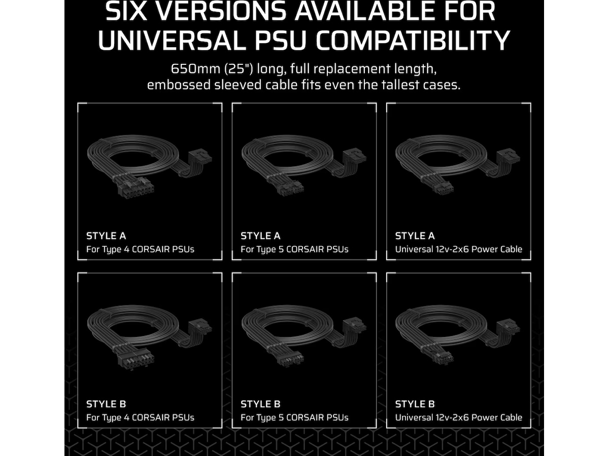 Corsair Type 5 PSU 90° 12V-2x6 Stil A Kabel Tillbehör