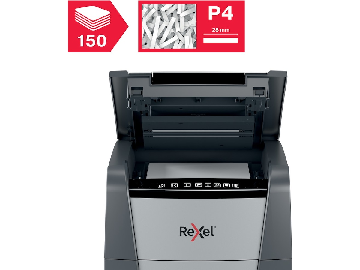 Rexel dokumentforstörare Optimum AutoFeed+ 150X auto korsklippning P4 Dokumentförstörare