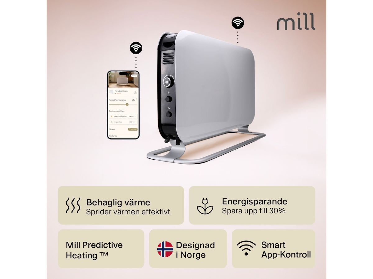 Mill WiFi golvelement 1200W (vit) Fristående element