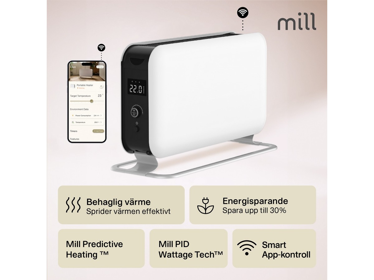 Mill Max WiFi golvelement 1500W (vit) Fristående element