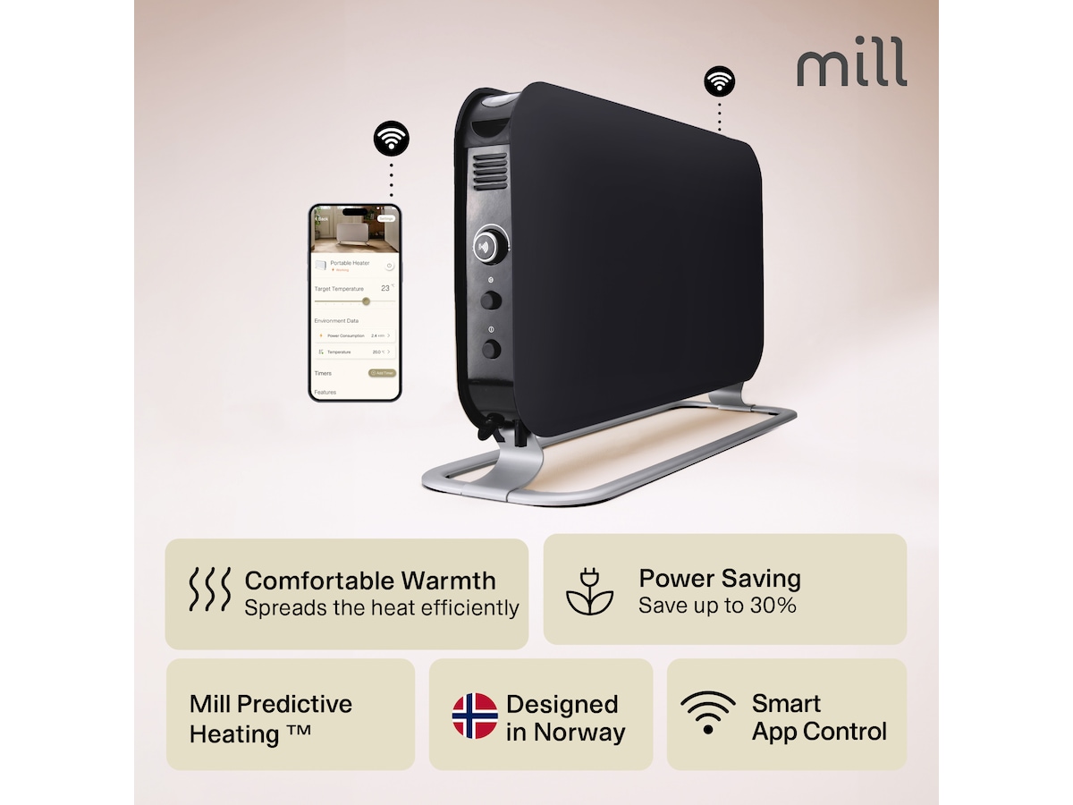 Mill WiFi golvelement 1200W (svart) 2-pack Fristående element
