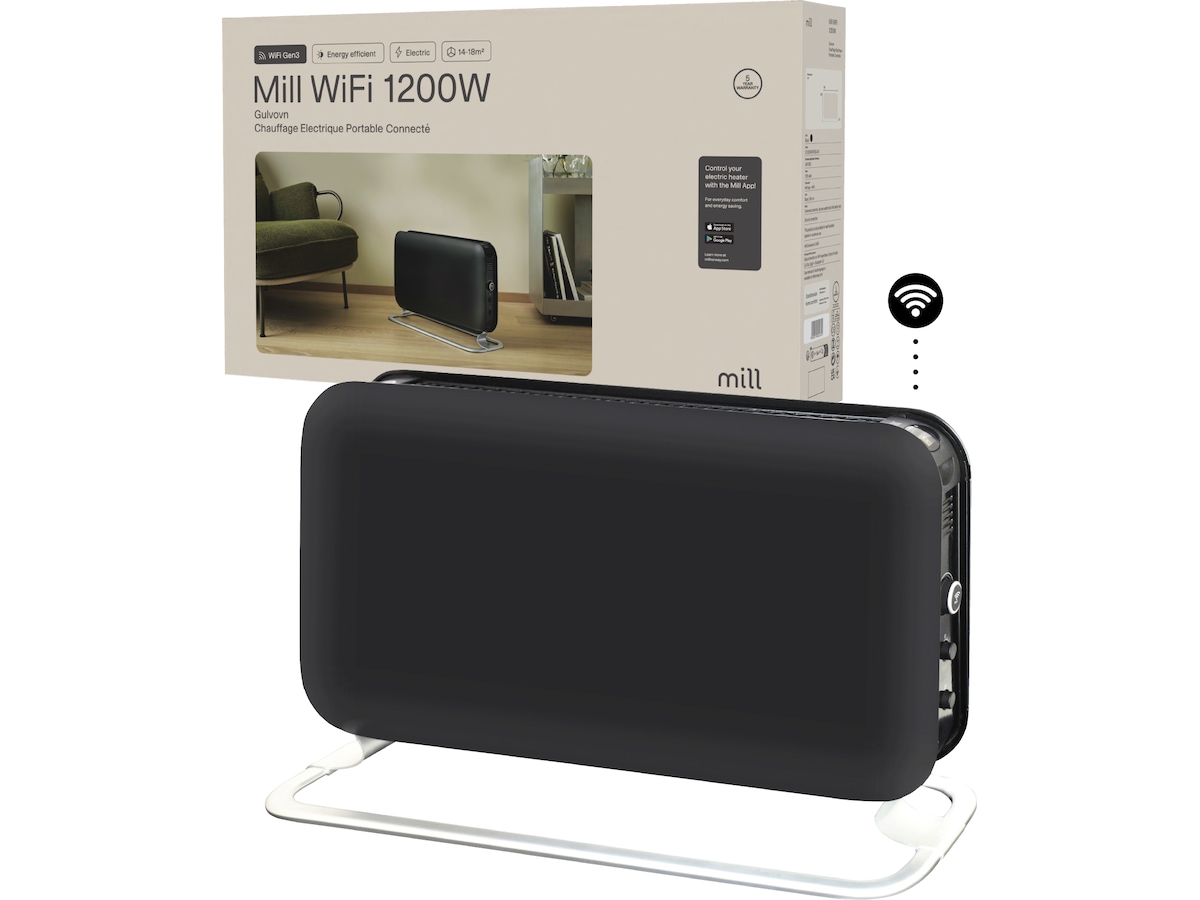 Mill WiFi golvelement 1200W (svart) 2-pack Fristående element