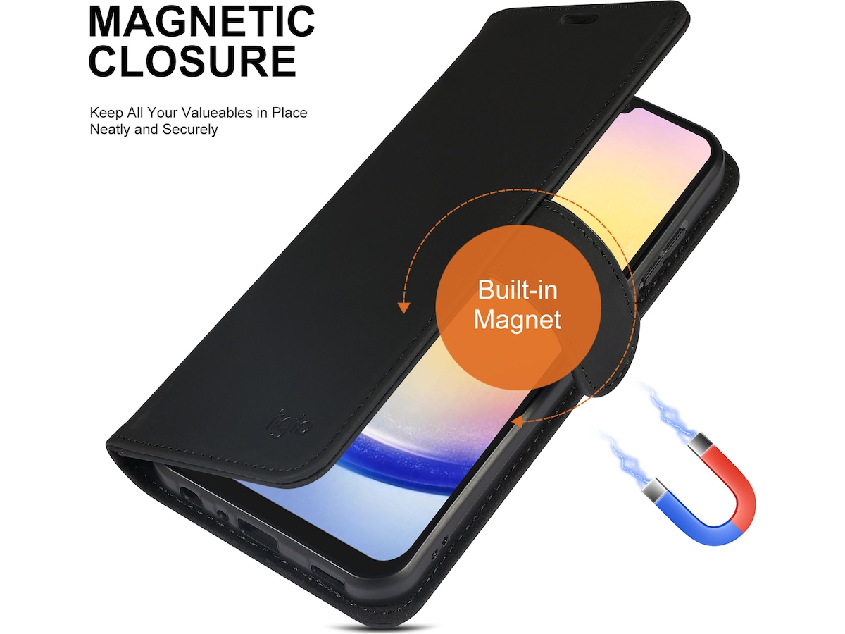 iiglo Samsung Galaxy A25 Plånboksfodral (svart) Mobilskal
