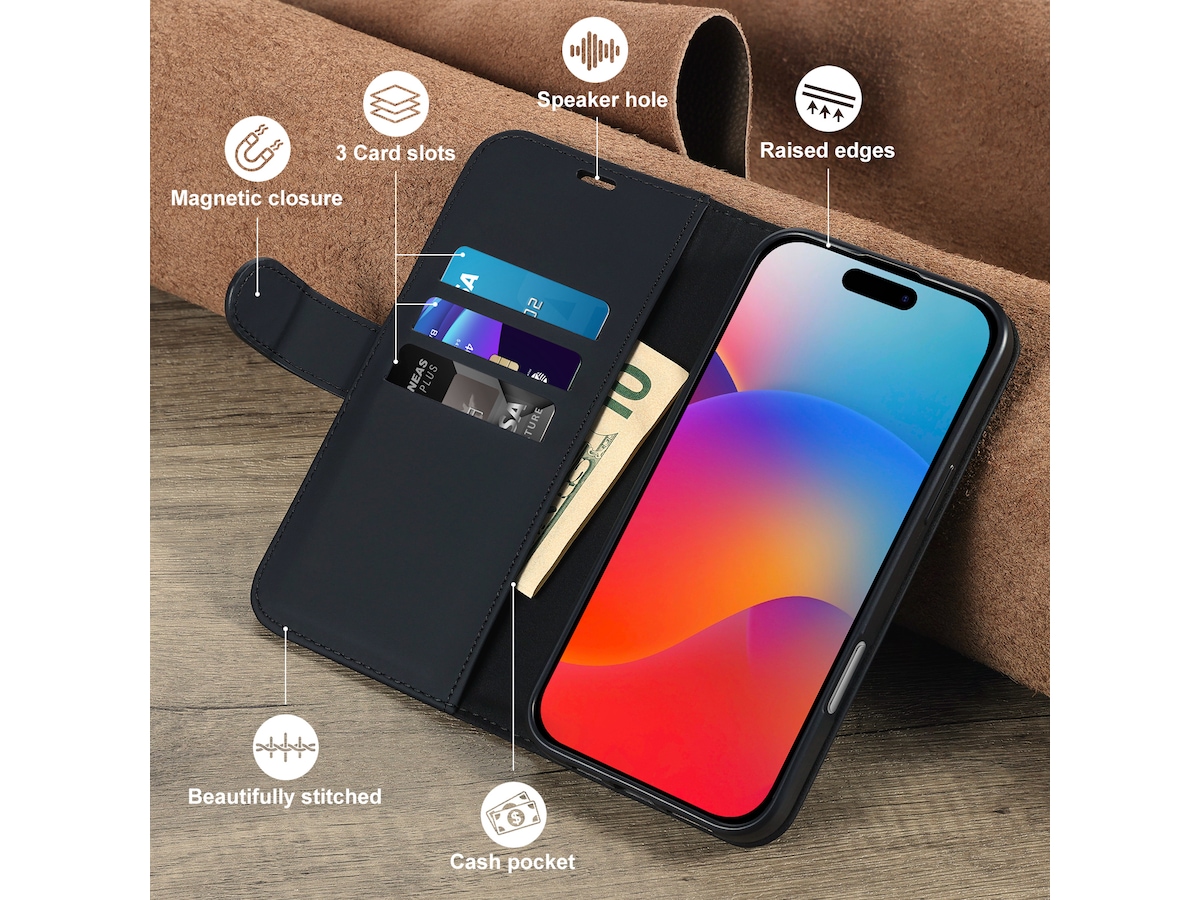 iiglo iPhone 16 Pro Max Plånboksfodral (svart) Mobilskal