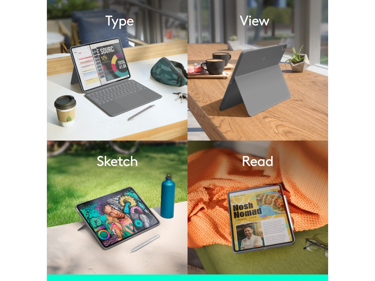 Logitech iPad Air 13" Combo Touch tangentbordsfodral (oxfordgrå) Tangentbord och pennor