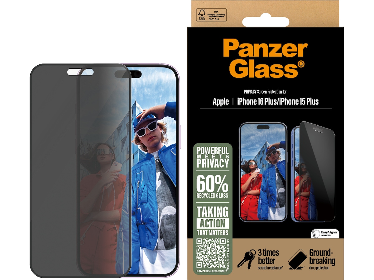 PanzerGlass iPhone 16 Plus | 15 Plus Privacy skärmskydd Skärmskydd mobiltelefon