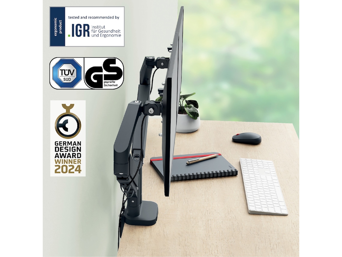 Leitz Ergo Monitorarm Dubbel, platsbesparande, 17"-32" skärmar Bord och väggfäste