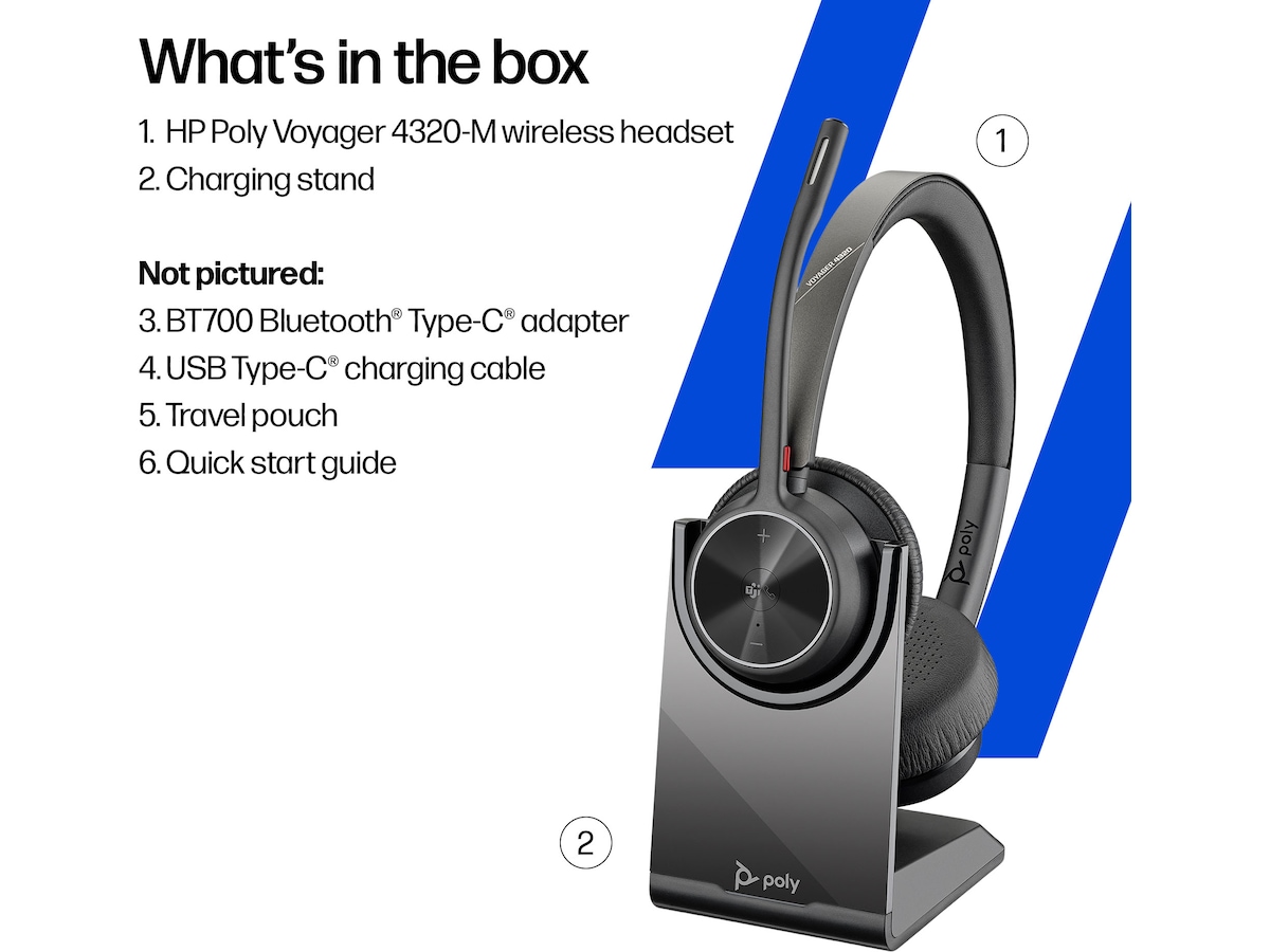 Poly Voyager 4320-M MS USB-C Headset med laddningsställ Trådlöst headset