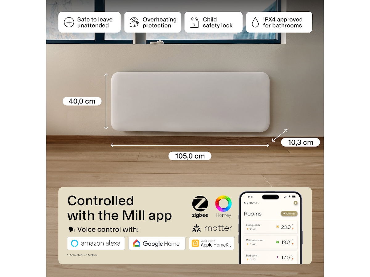 Mill Invisible Smart WiFi Gen 4 panelövn 2000W Panelelement
