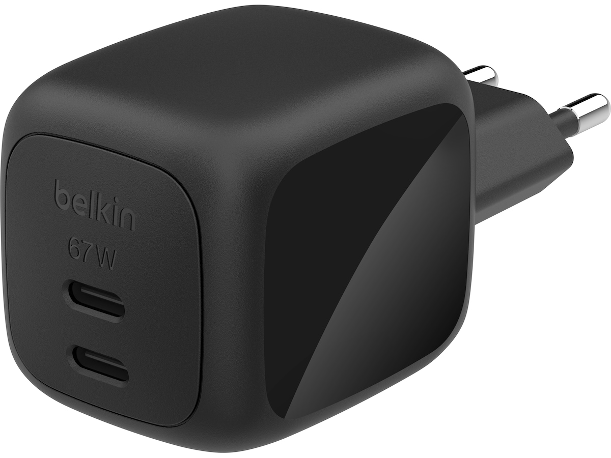 Belkin Dual USB-C PD GaN 67W väggladdare (svart) Mobilladdare