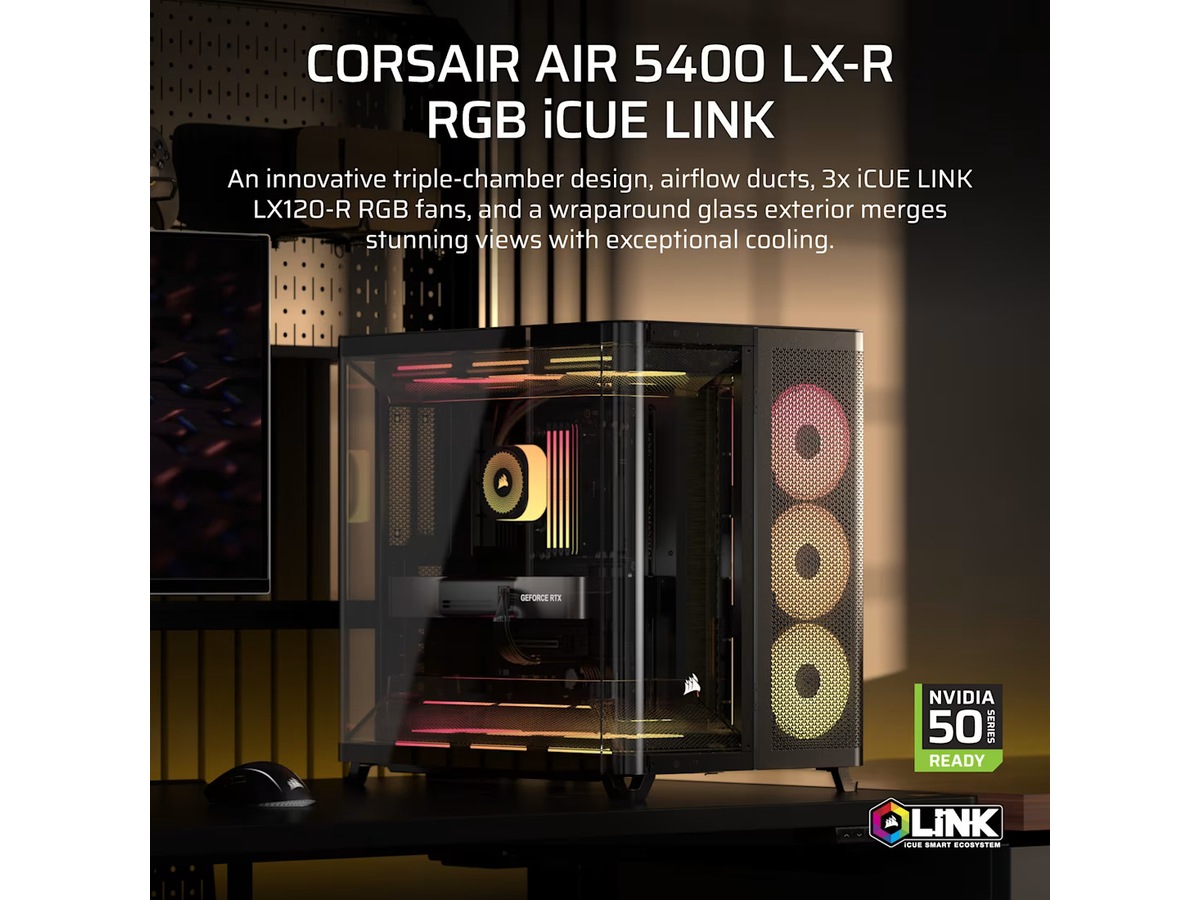 Corsair AIR 5400 LX-R RGB iCUE LINK Triple Chamber Mid Tower (svart) Midi tower