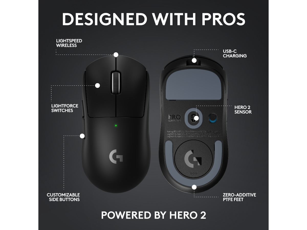 Logitech Pro X Superlight 2c trådlös gamingmus (svart) Gamingmus