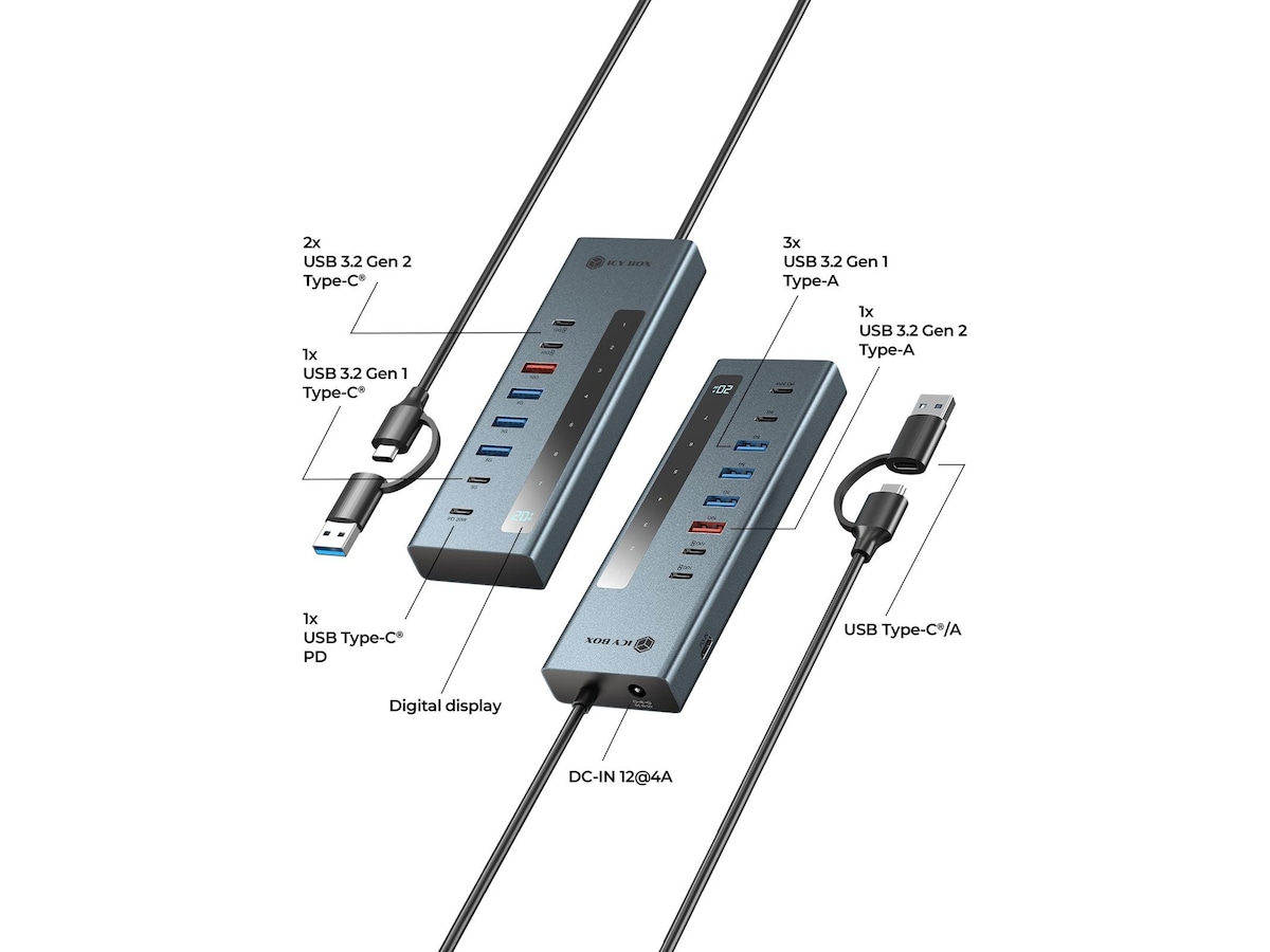 ICY BOX 9-i-1 HUB Dockningsstation och USB-hub