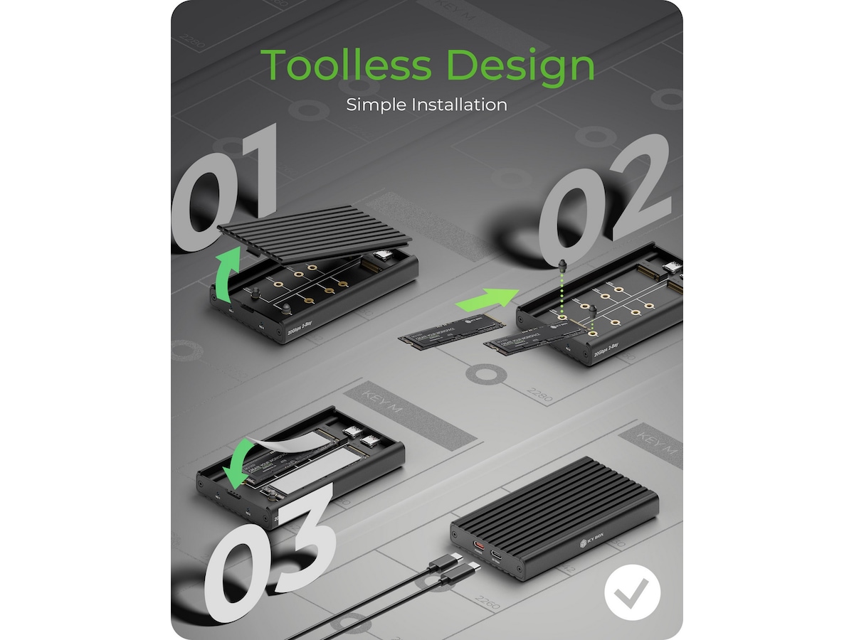 Icy Box 2 bay M.2 PCIe NVMe-kabinett Externa Chassi
