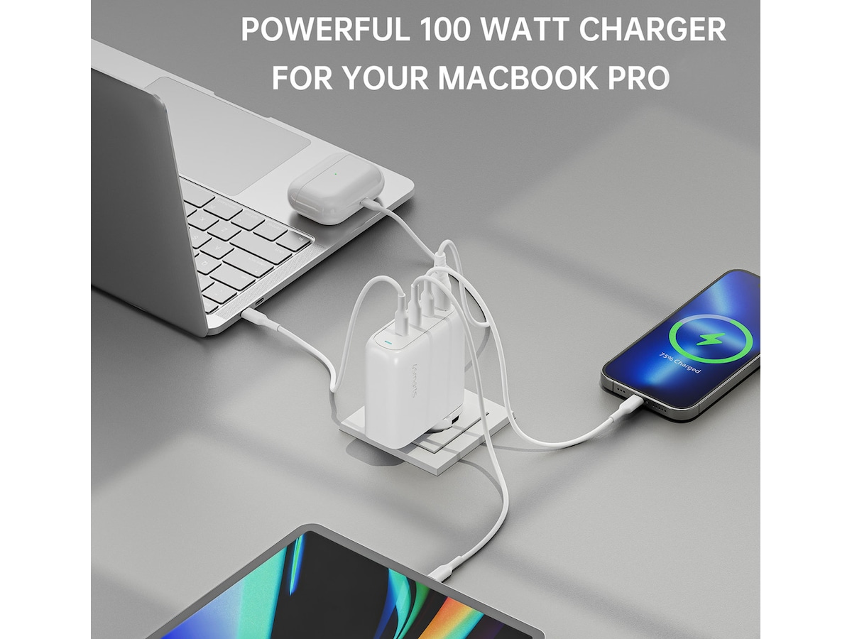 4smarts 100W GaN Flex Pro Travel Edition Oplader (hvid) Batteri och laddare