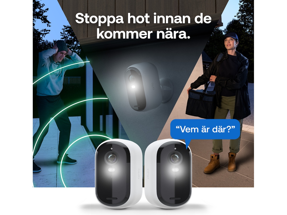 Arlo Essential 3 2K utomhus övervakningskamera 2-pack + solcellspanel Övervakningskamera