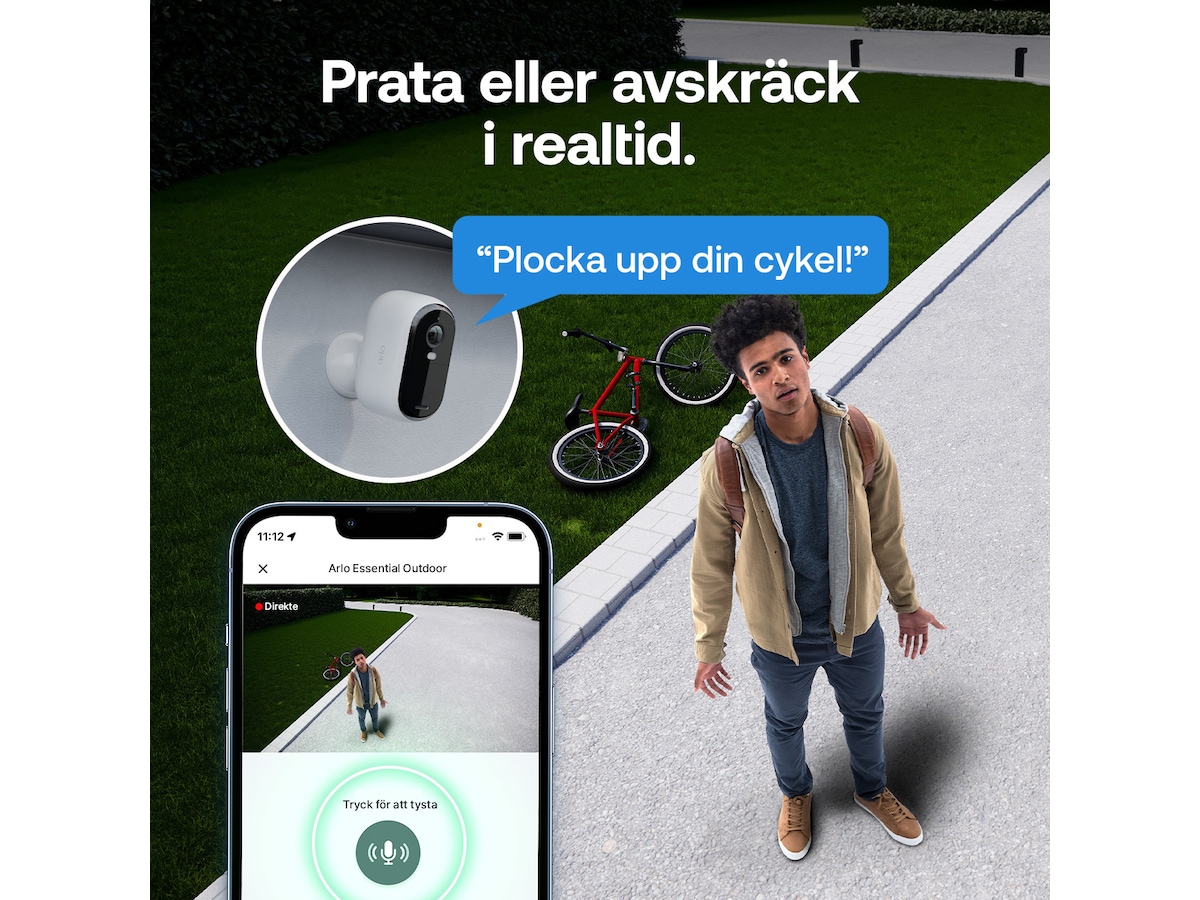 Arlo Essential 3 2K utomhus övervakningskamera 2-pack + solcellspanel Övervakningskamera