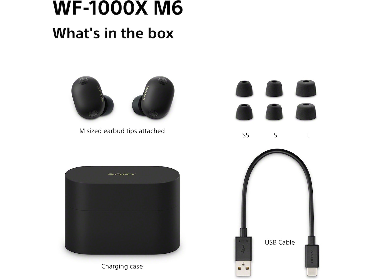 Sony WF-1000XM6 trådlösa öronproppar med brusreducering (svart) In-ear hörlurar