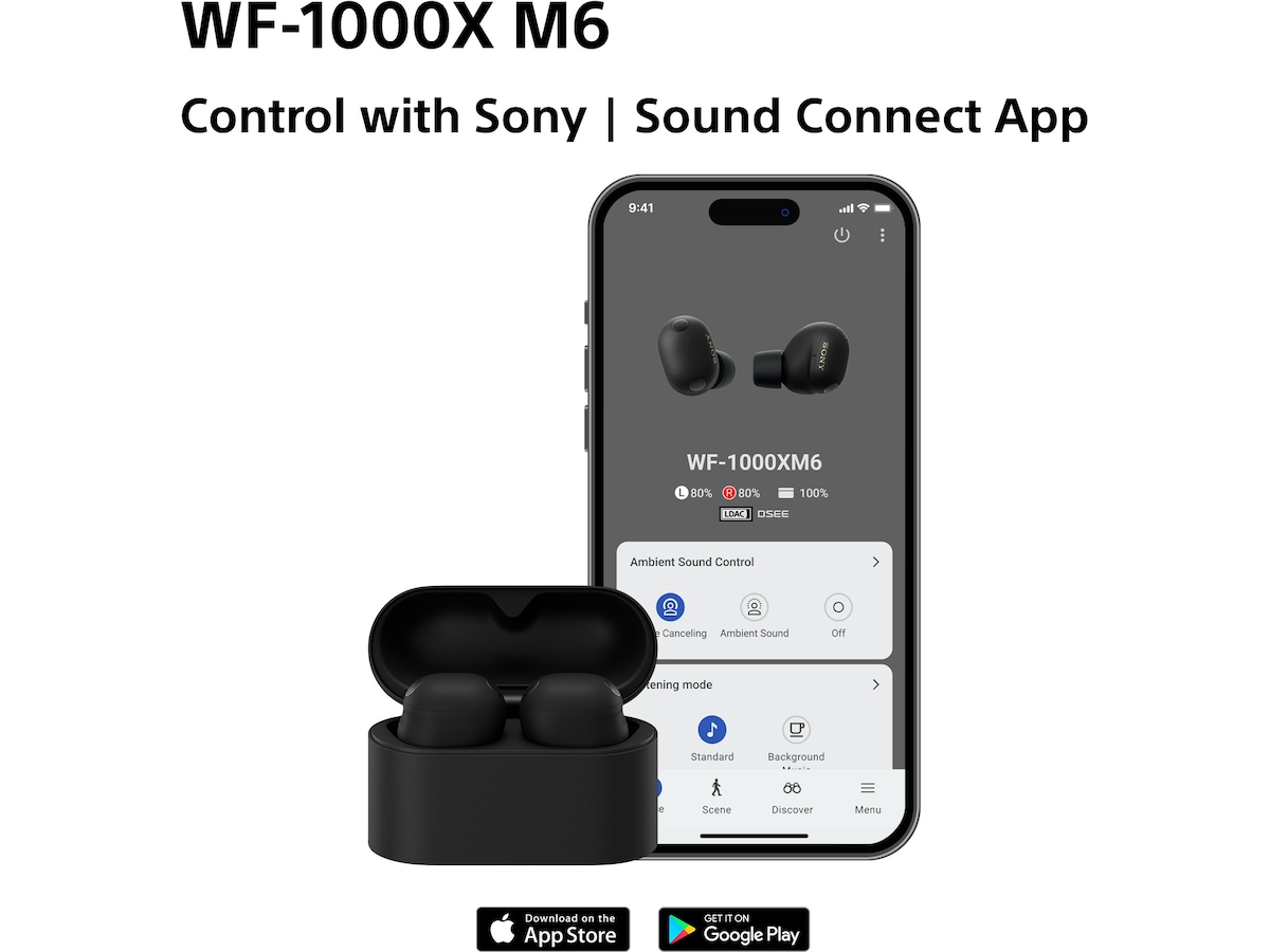 Sony WF-1000XM6 trådlösa öronproppar med brusreducering (svart) In-ear hörlurar