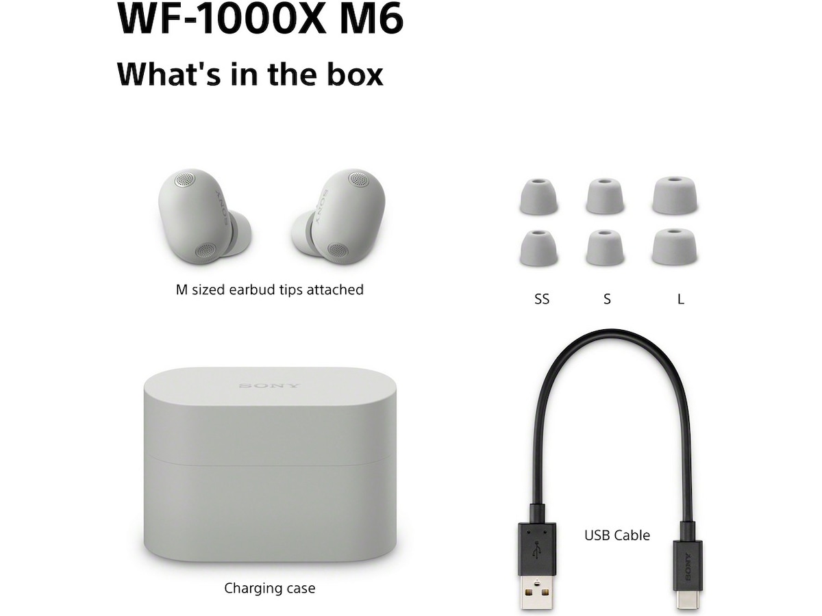 Sony WF-1000XM6 trådlösa öronproppar med brusreducering (Platinum Silver) In-ear hörlurar