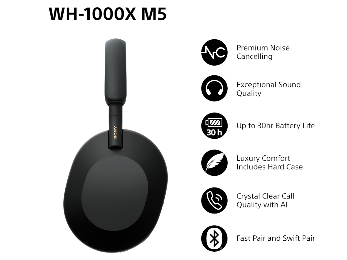 Sony WH-1000XM5 trådlösa hörlurar, over-ear (svart) + WF-510 öronsnäckor Hörlurar
