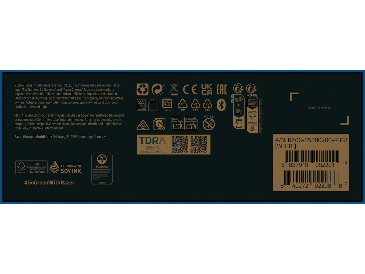 Razer Raiju V3 Pro trådlös kontroll för PS5 och PC (vit) Tillbehör till spelkonsoler