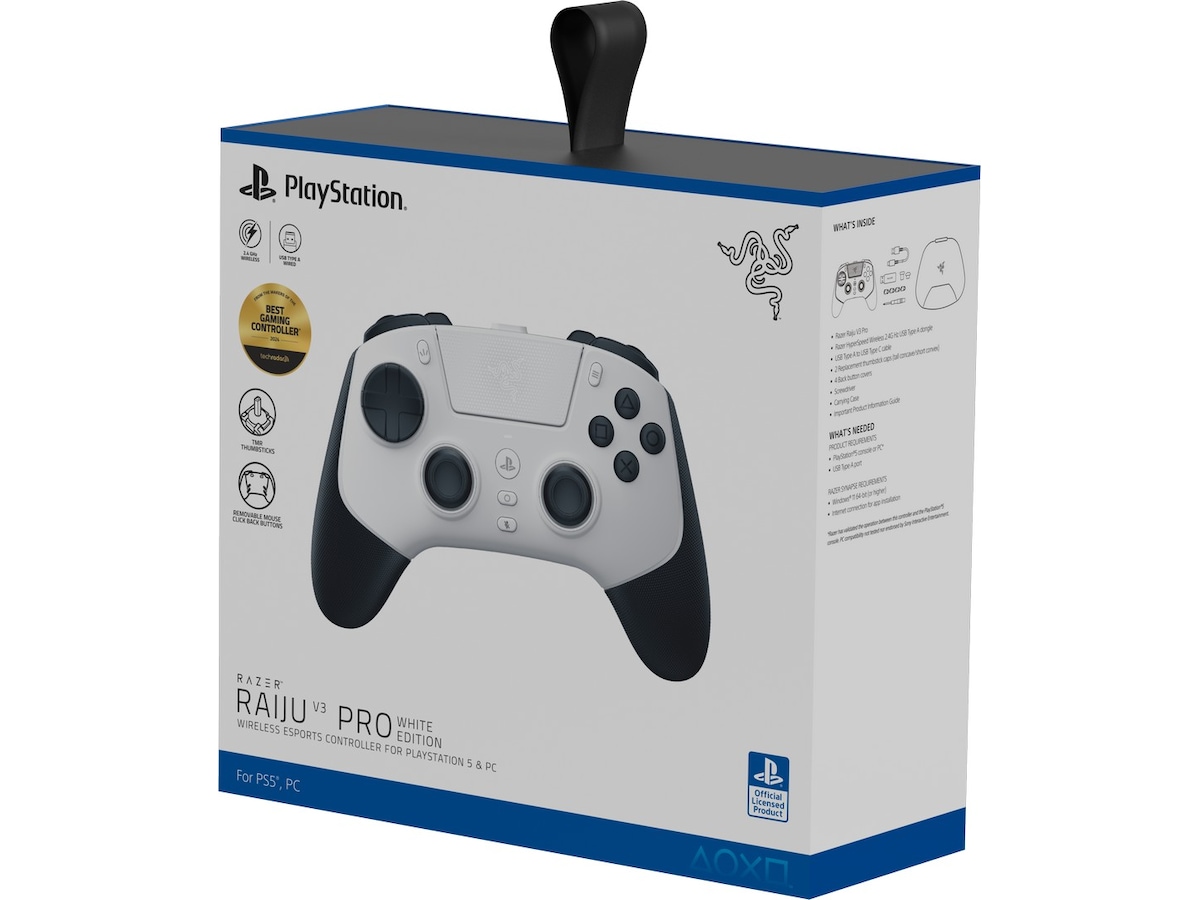Razer Raiju V3 Pro trådlös kontroll för PS5 och PC (vit) Tillbehör till spelkonsoler