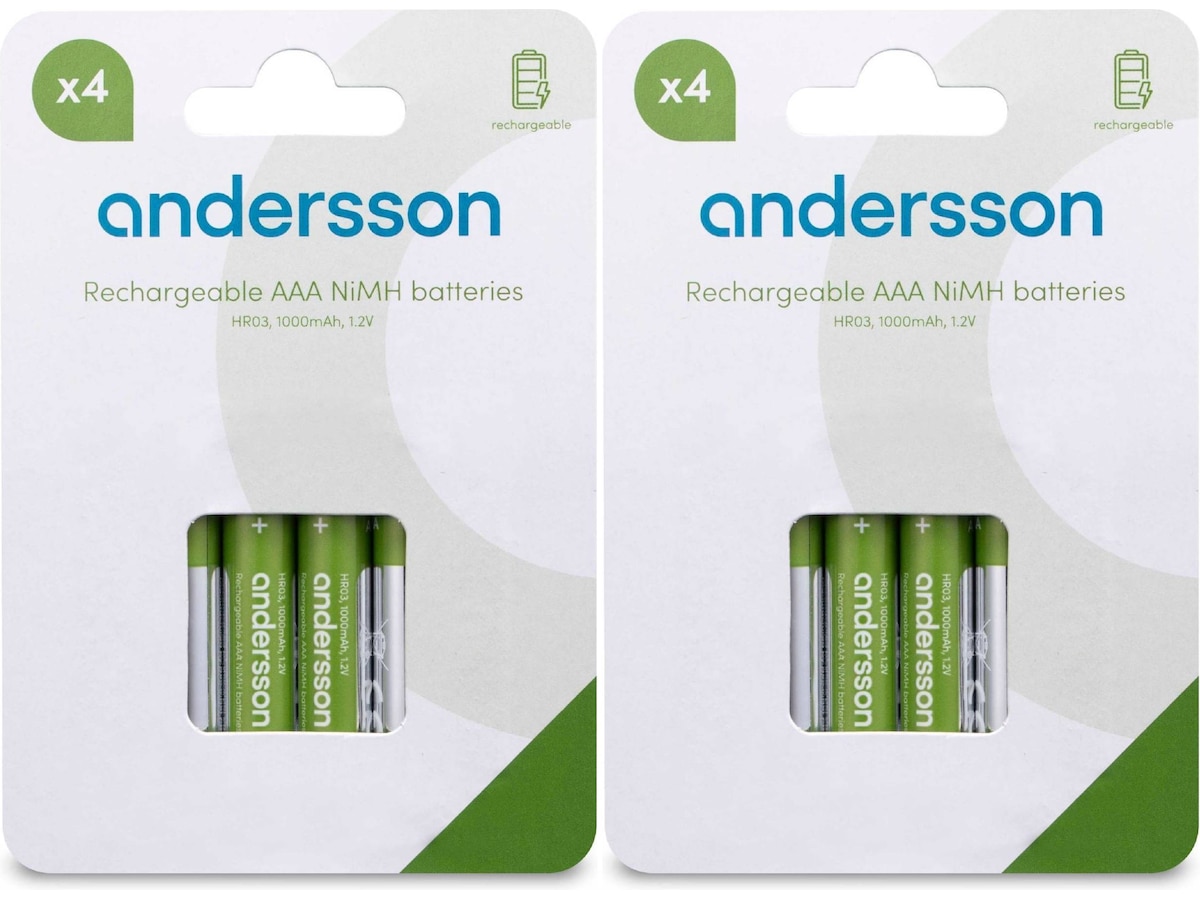 Andersson uppladdningsbara AAA batterier, 2x4-pack Batterier för allmänt bruk