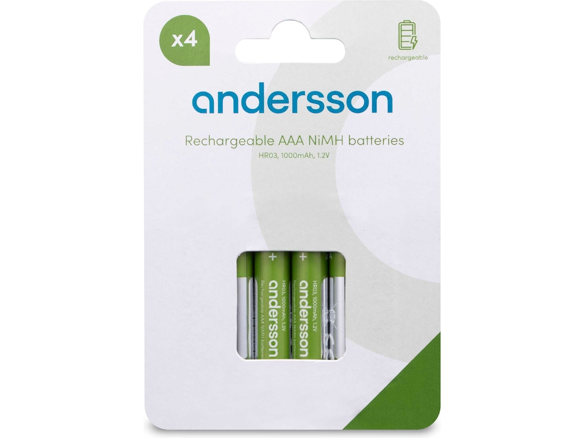 Andersson uppladdningsbara AAA batterier, 2x4-pack Batterier för allmänt bruk