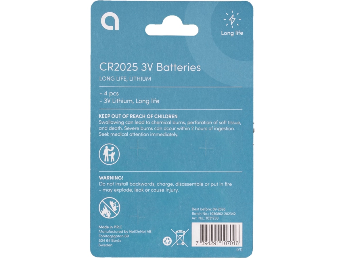 Andersson CR2025 knappcellsbatterier 2x4-pack Batterier för allmänt bruk