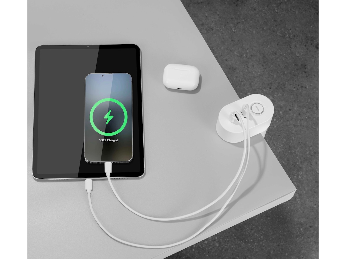 Andersson 6-i-1 grenuttag 3x uttag och USB m/skrivbordsfäste 2pk (vit) Förlängningskabel & förgrening