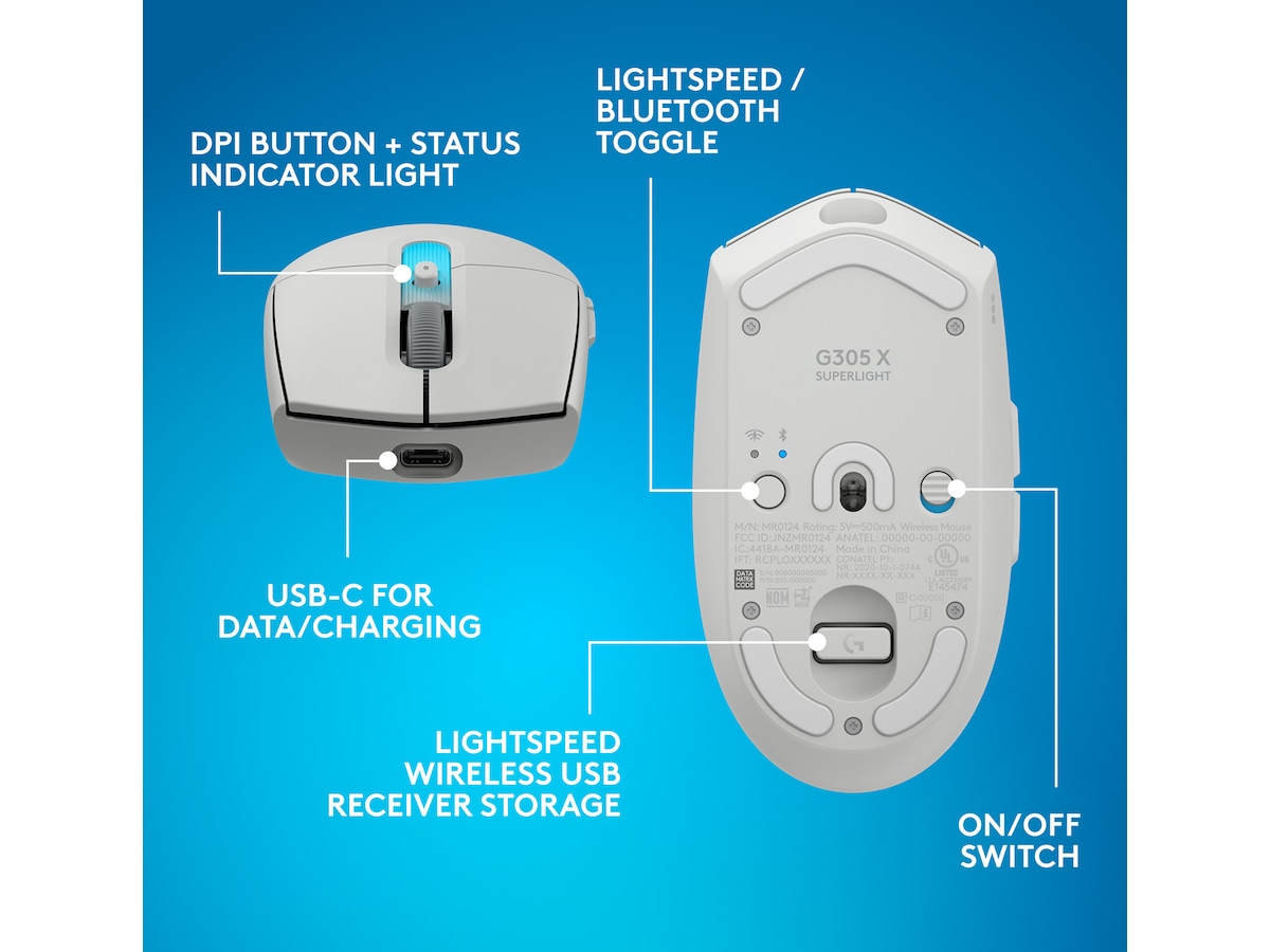Logitech G305 X SUPERLIGHT Trådlös Spelmus (vit) Gamingmus
