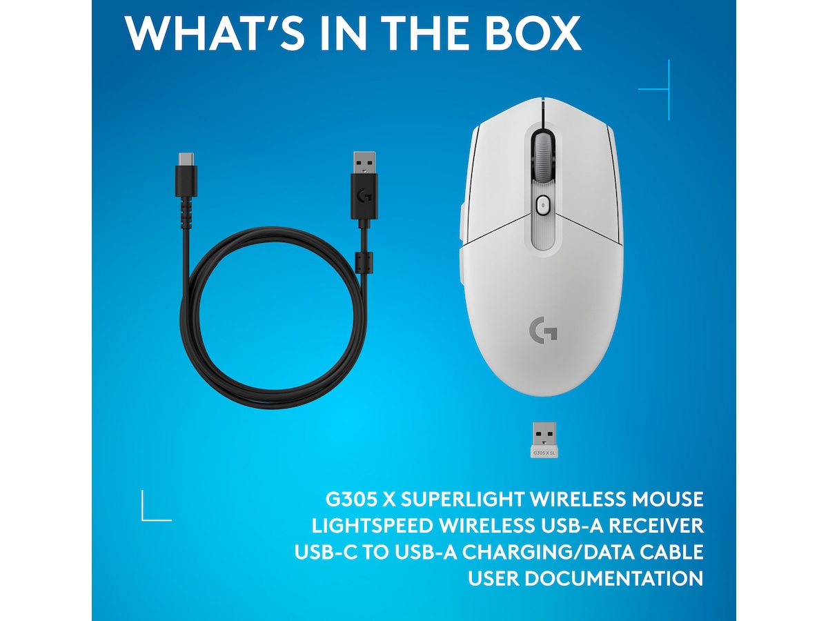 Logitech G305 X SUPERLIGHT Trådlös Spelmus (vit) Gamingmus