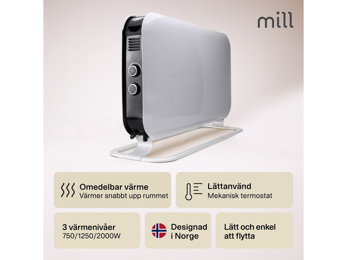 Mill Instant golvelement 2000W Mec (vit) Fristående element