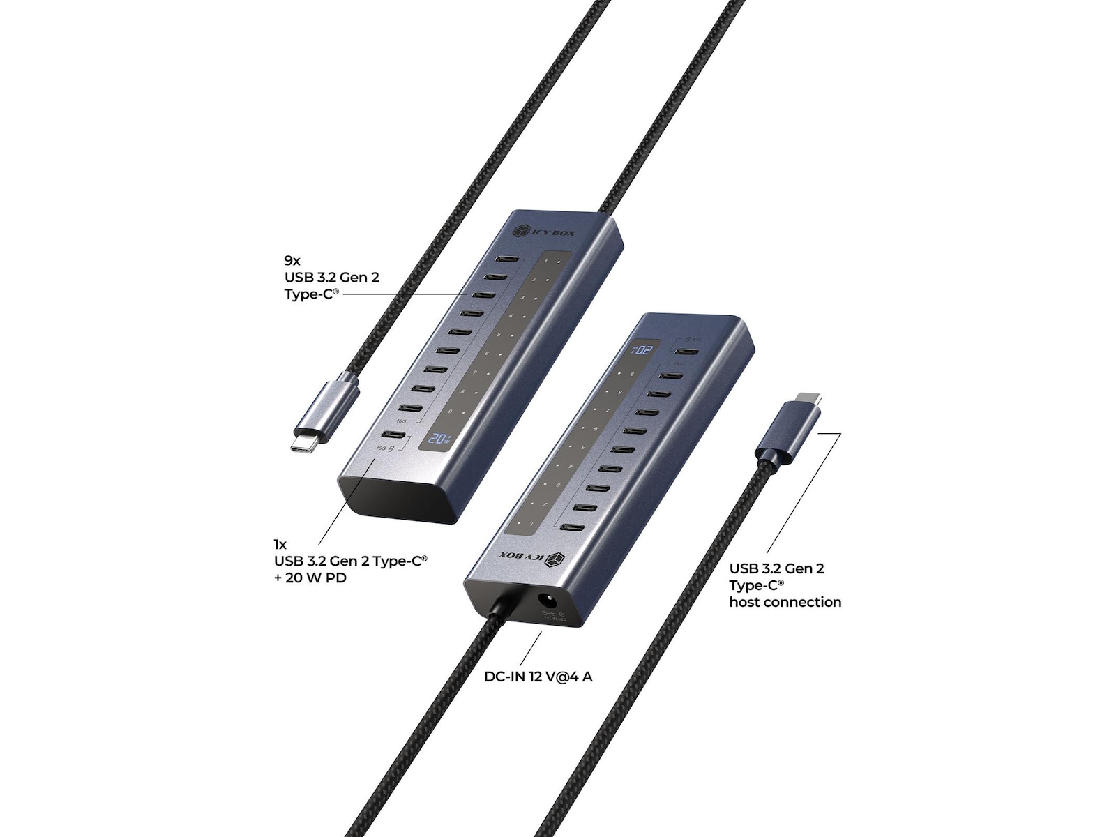 ICY BOX 10 portar USB Type-C® Gen 2 Hub Dockningsstation och USB-hub