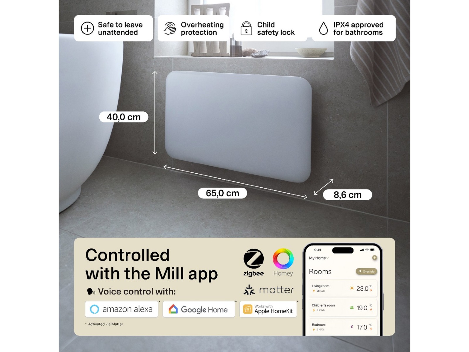 Mill Invisible Smart WiFi Gen 4 panelovn 700W 2-pak (hvid) Panelelement