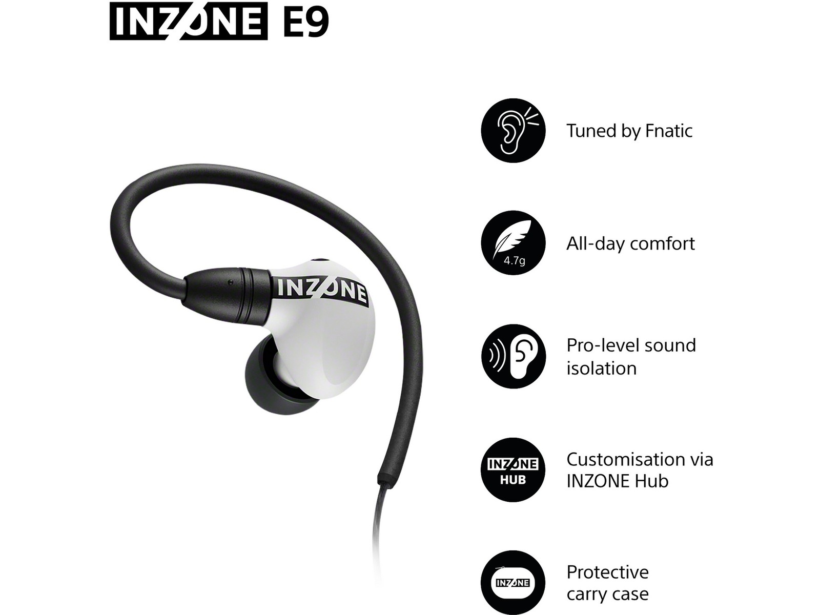 Sony INZONE E9 In-Ear Gaming Ørepropper (hvid) In-ear hörlurar