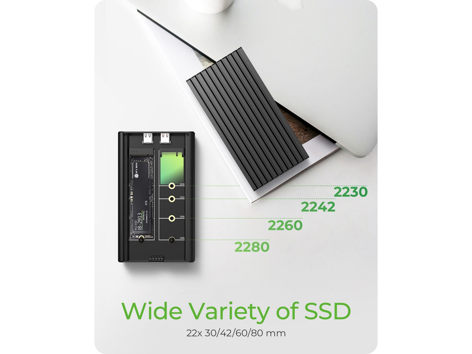 Icy Box 2 bay M.2 PCIe NVMe-kabinett Externa Chassi